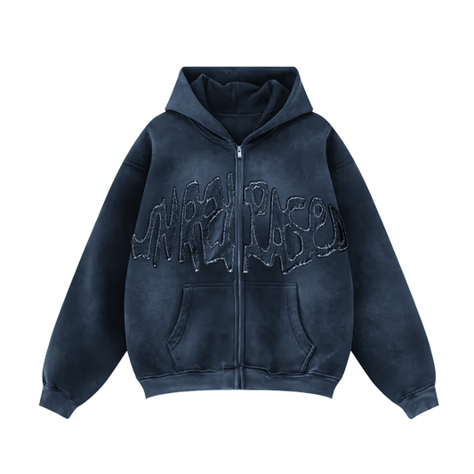 DISTRESSED LOGO ZIP HOODIE